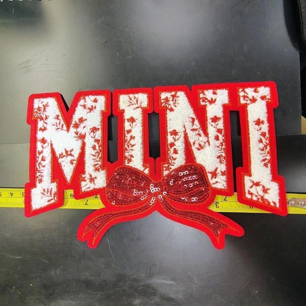 MINI red bow embroidered patch iron-on or sew